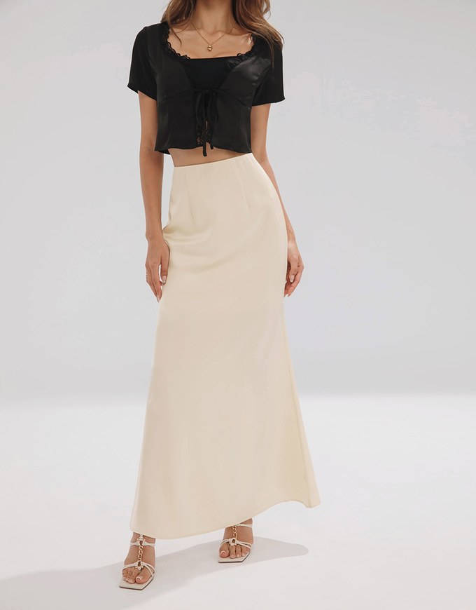 Soft Matte Satin Flare Long Skirt