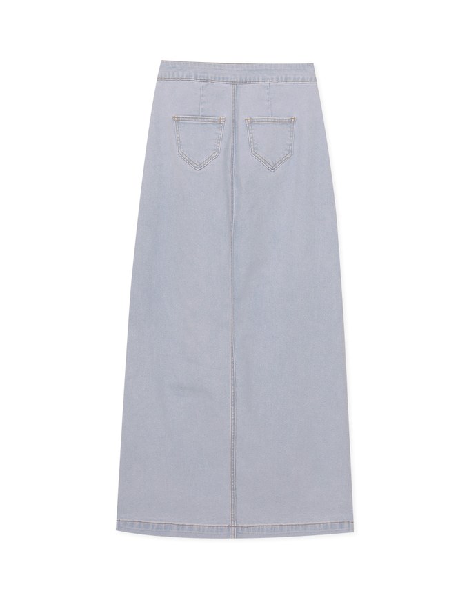 Side Button Slit Jeans Denim Long Skirt