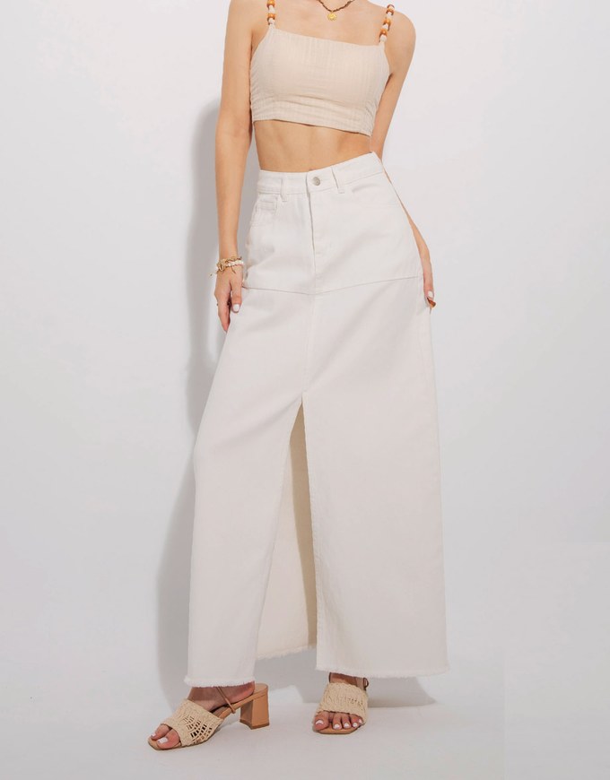 Chic Slit Frayed Jeans Denim Long Skirt