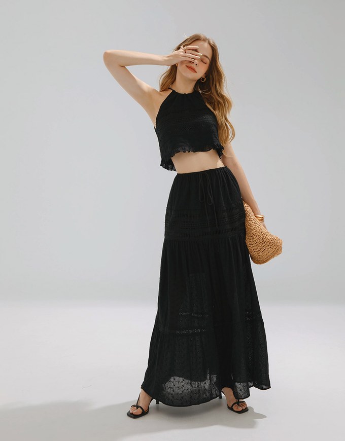 Romantic Lace Drawstring Long Skirt