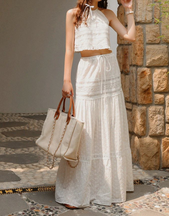 Romantic Lace Drawstring Long Skirt