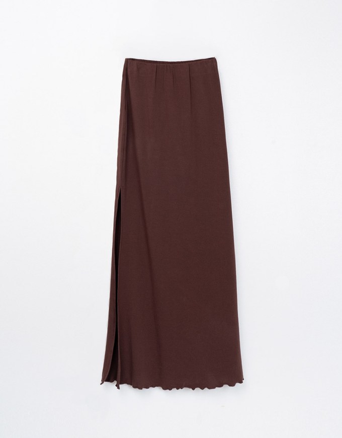 Ruffled Smooth Bodycon Slit Long Skirt