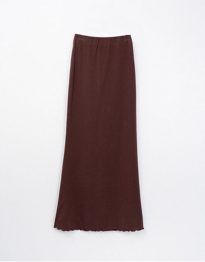 Ruffled Smooth Bodycon Slit Long Skirt