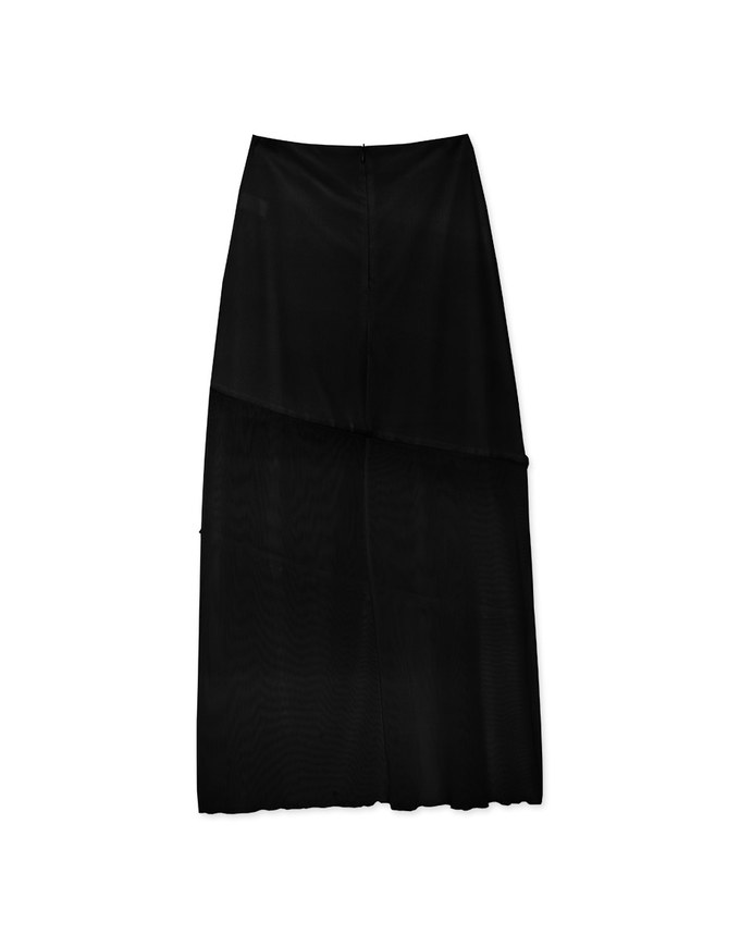 Sheer Mesh Trimmed Long Skirt