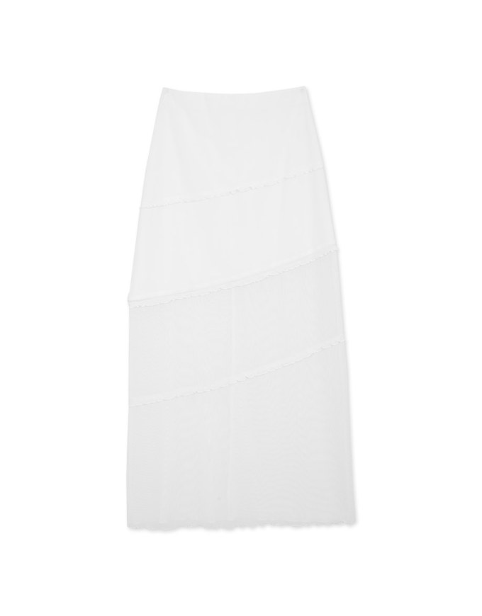 Sheer Mesh Trimmed Long Skirt