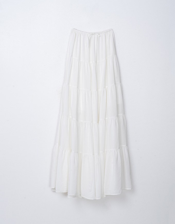 Maxi Long Skirt With Elastic Waistline And Drawstring Tiered & Textured Beach Style