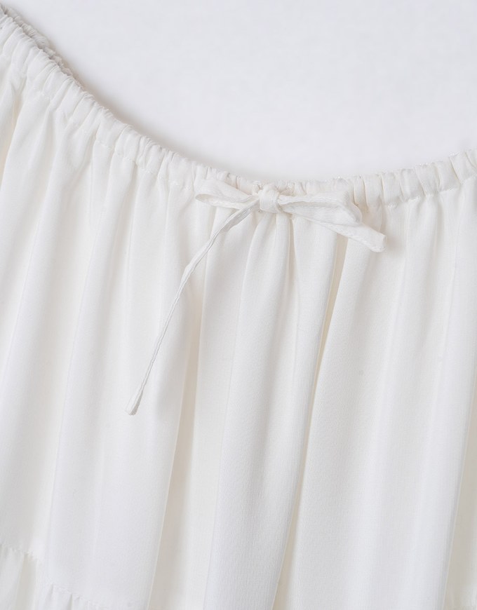 Textured Drawstring Tiered Long Skirt