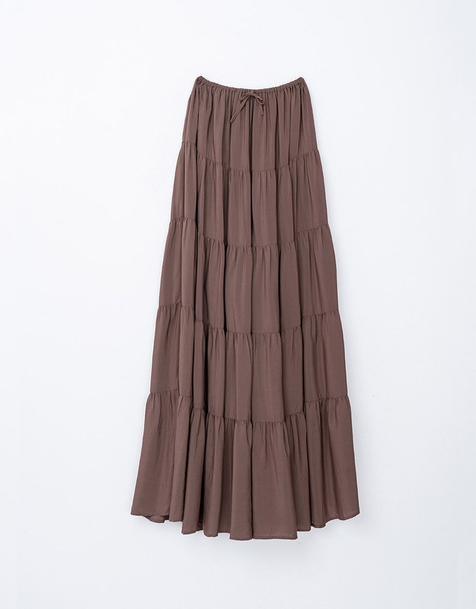 Textured Drawstring Tiered Long Skirt