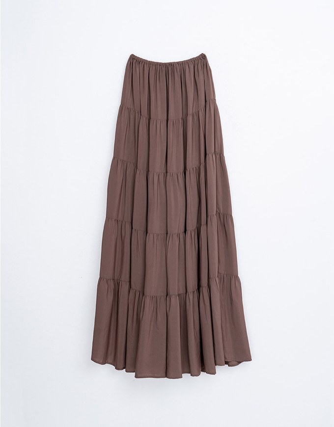 Maxi Long Skirt With Elastic Waistline And Drawstring Tiered & Textured Beach Style