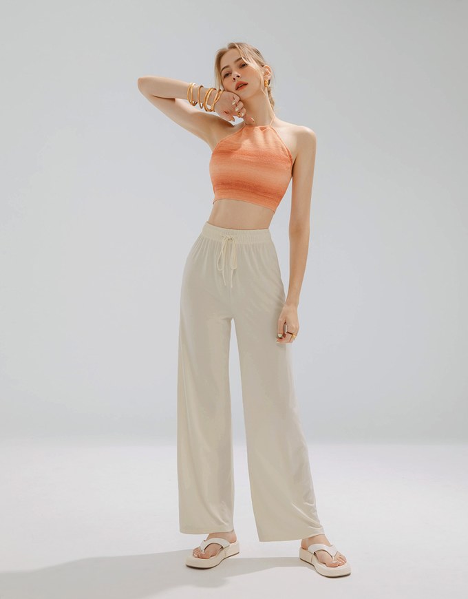 Comfortable Drape Drawstring High Waisted Pants Culottes