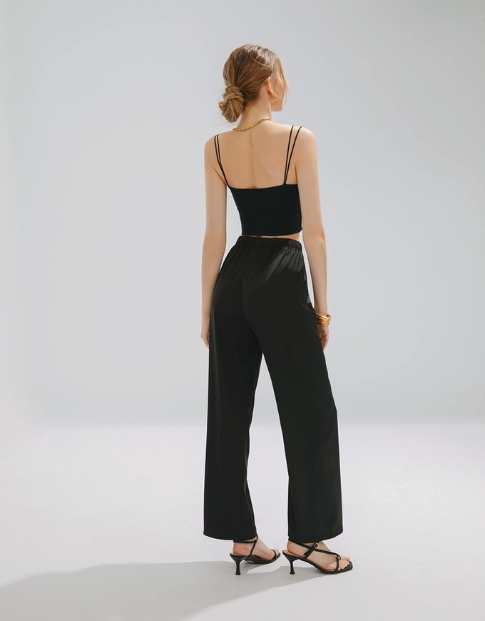 Simple Plain Drawstring High Waisted Pants Culottes