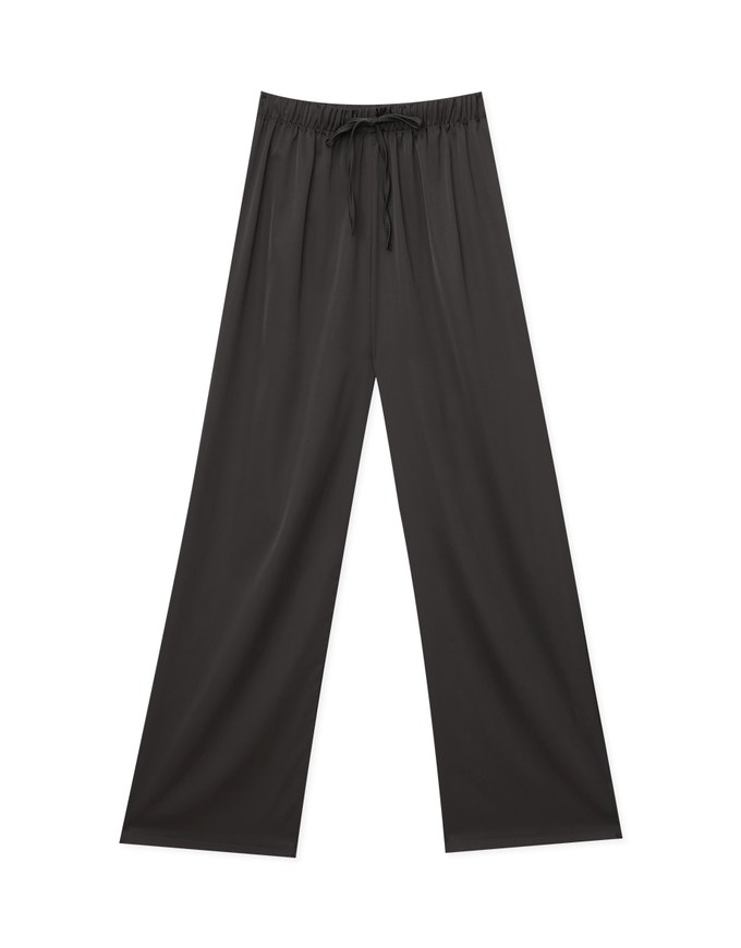 Simple Plain Drawstring High Waisted Pants Culottes