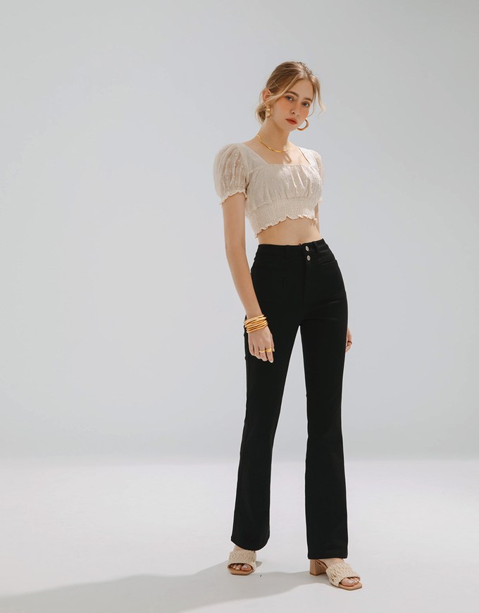 Double Button Jeans Denim Flare Pants