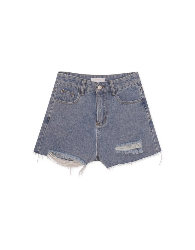 Distressed Fringed Jeans Denim Shorts