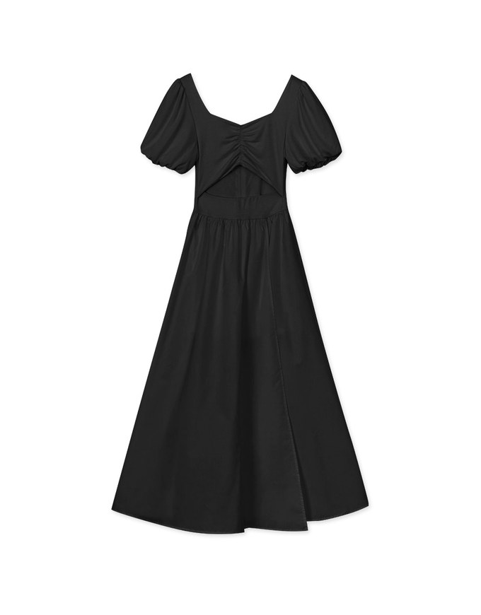 French Retro Hollow Puff Short Sleeve Dress