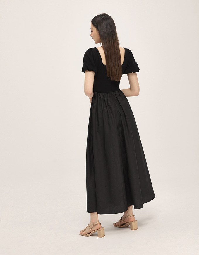 French Retro Hollow Puff Short Sleeve Dress