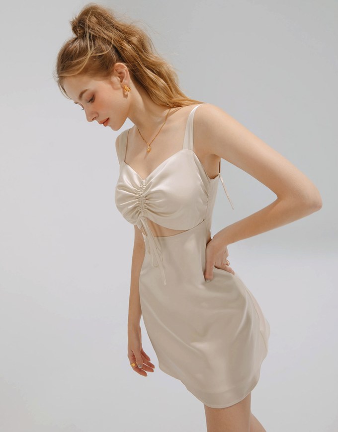 Satin Hollow Tie Back Mini Dress