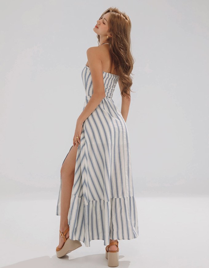 Vertical Strap Halter Hollow Mermaid Padded Maxi Dress