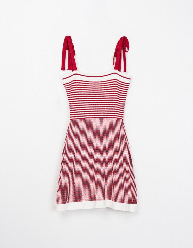 French Striped Knit Tie Mini Dress