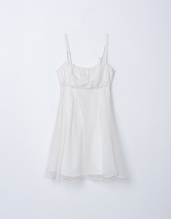 French Ruched Sheer Thin Strap Mini Dress