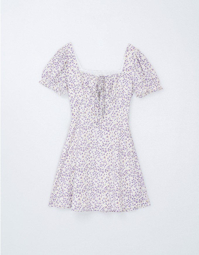 French Floral Tie Mini Dress