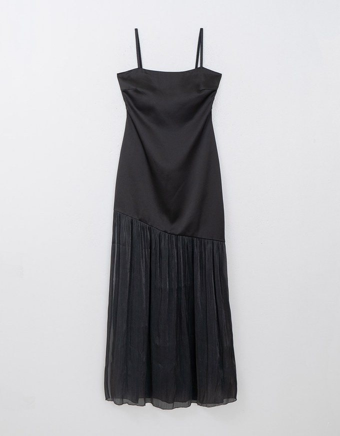 Glossy Satin Splice Cami Padded Maxi Dress