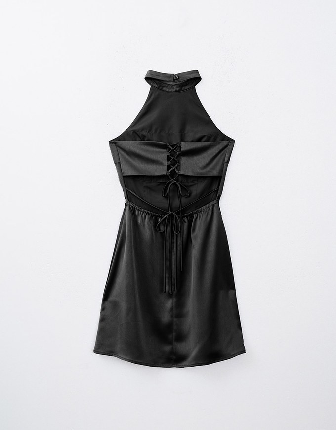 Satin Halter Corset Tie Padded Mini Dress