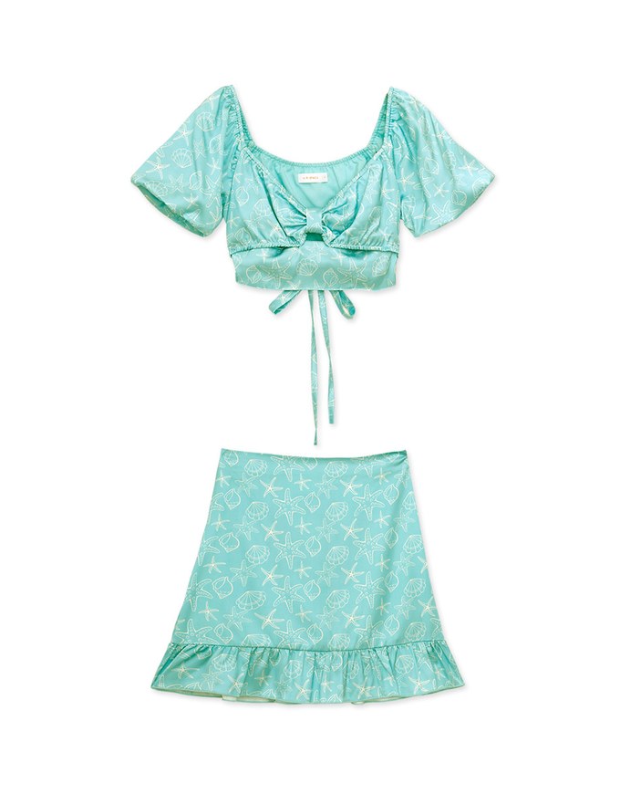 Bohemian Boho Style Starfish Shell Short Sleeve Set Wear