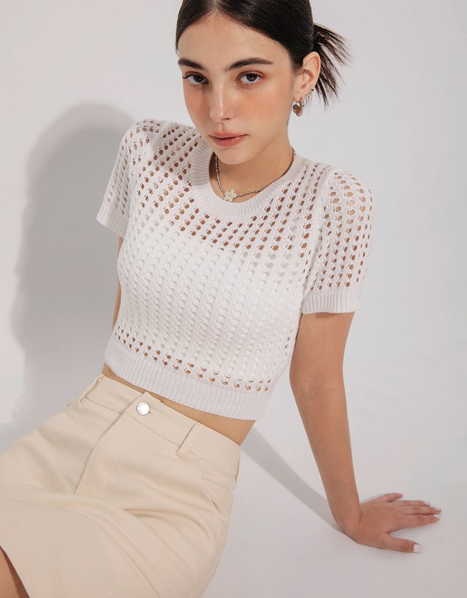 Lace Up Back Hole Knit Top