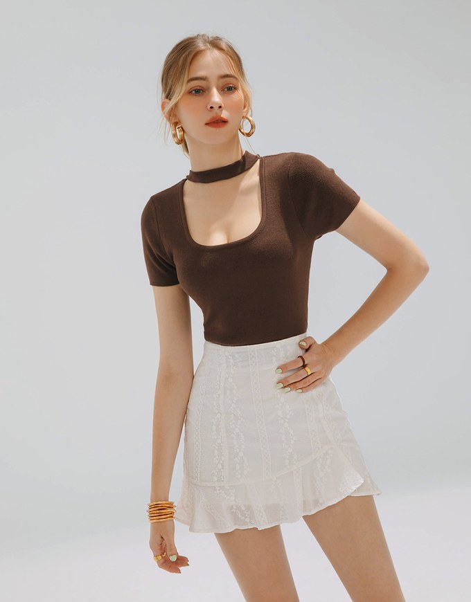 U Neck Halter Hollow Out Knit Top