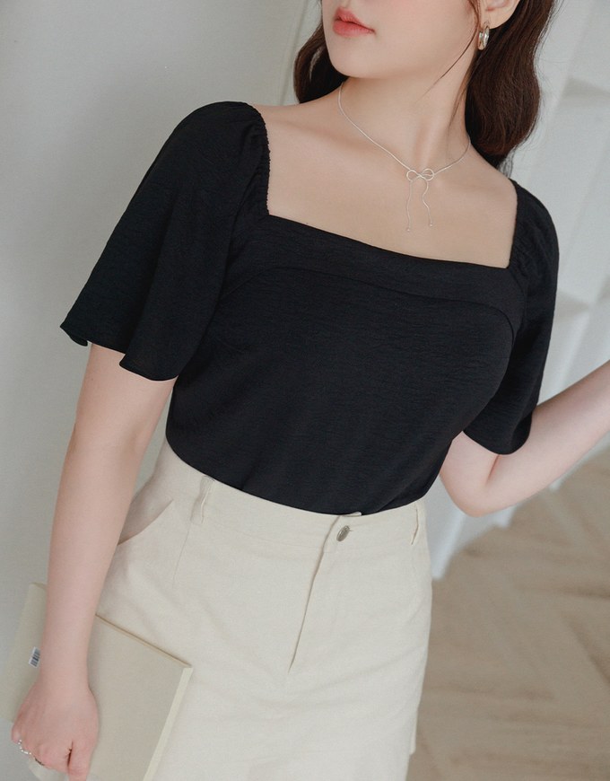 2 Way French Square Neck Flare Sleeve Top