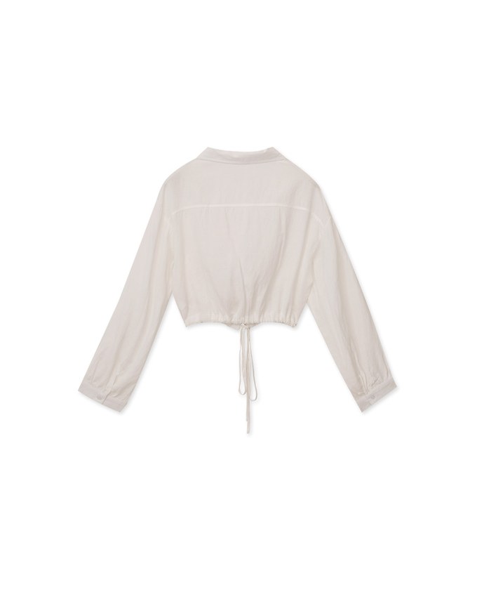 Sheer Drawstring Open Collar Blouse