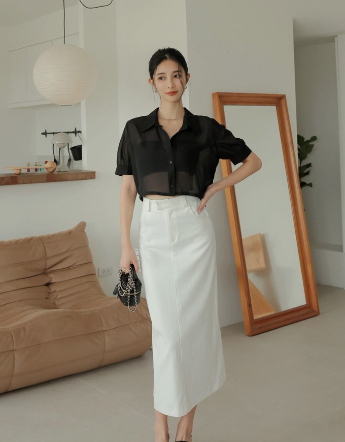 Textured Sheer Short Sleeve Blouse