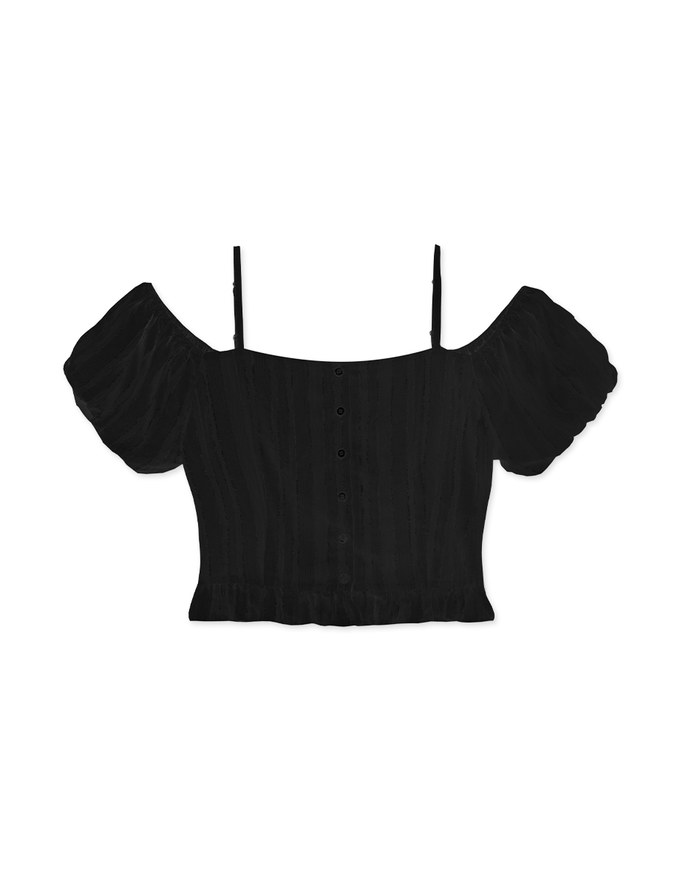 Cut Out Shoulder Puff Sleeve Ruffled Top