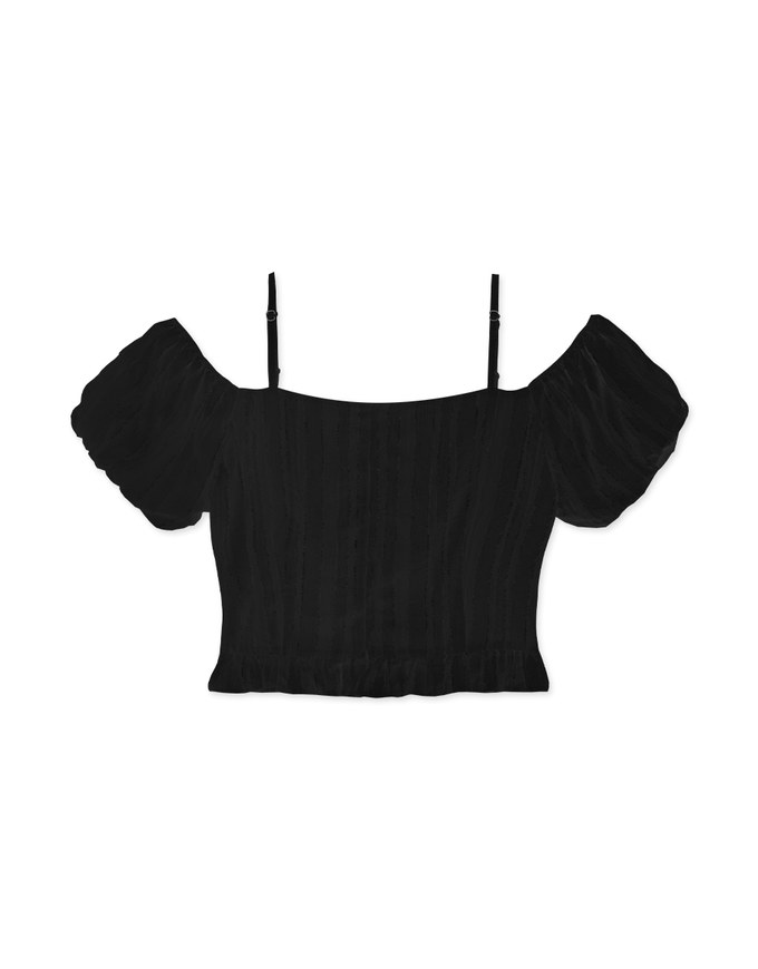 Cut Out Shoulder Puff Sleeve Ruffled Top