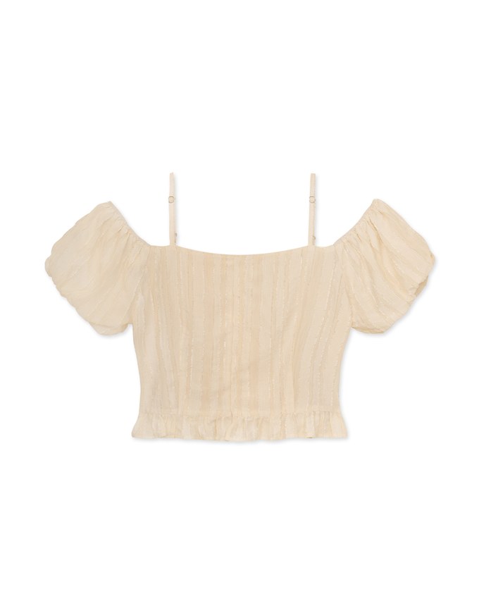 Cut Out Shoulder Puff Sleeve Ruffled Top