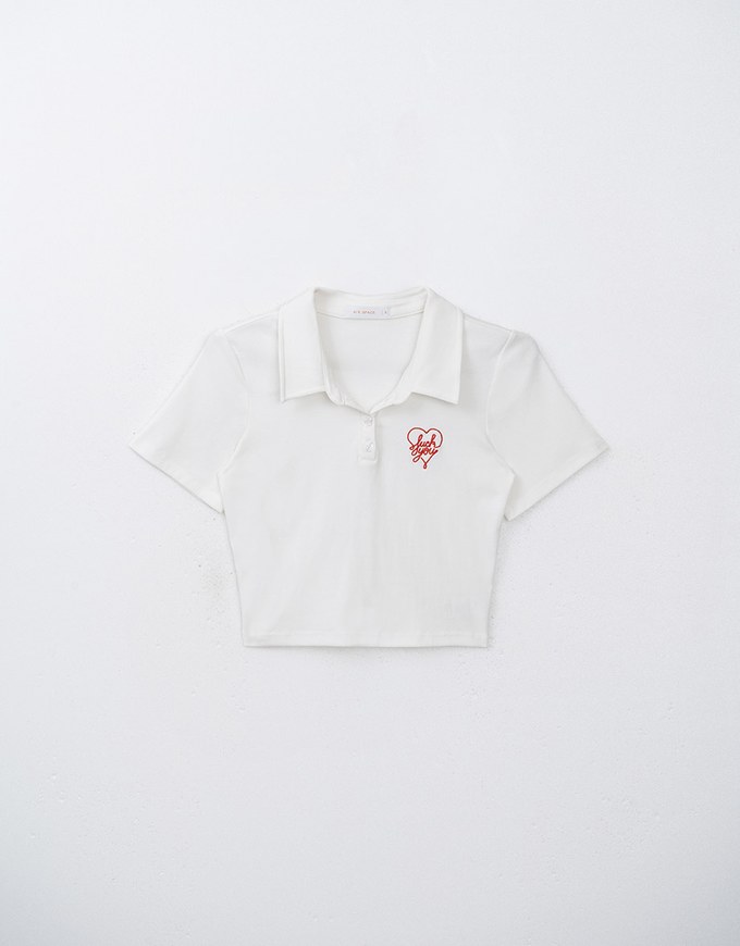 Cropped Polo Top With Embroidered Letter