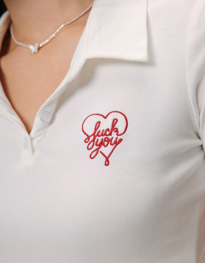 Cropped Polo Top With Embroidered Letter