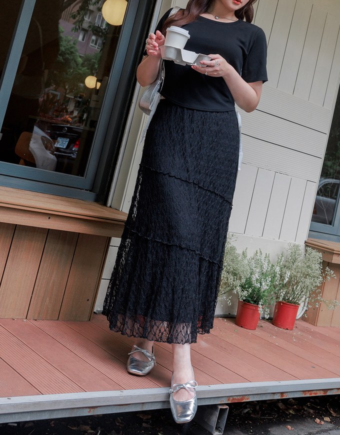 Elegant Sheer Asymmetrical Lace Maxi Skirt