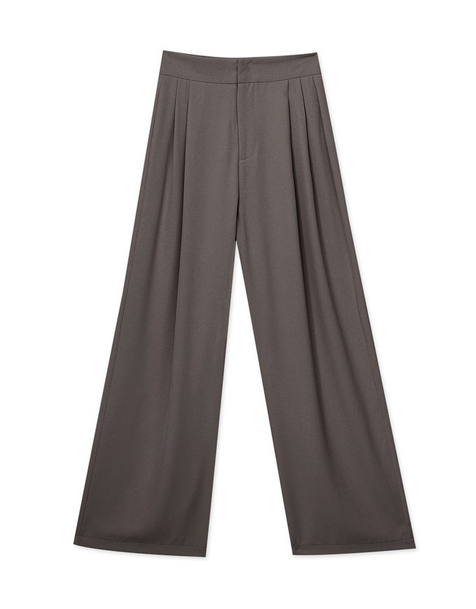 Sleek Hidden Placket Pleated High Waisted Wide Pants Culottes