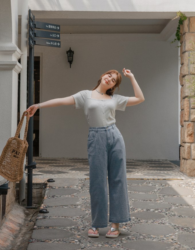 Dotted Fringed High Waist Wide Leg Jeans Denim Pants Culottes