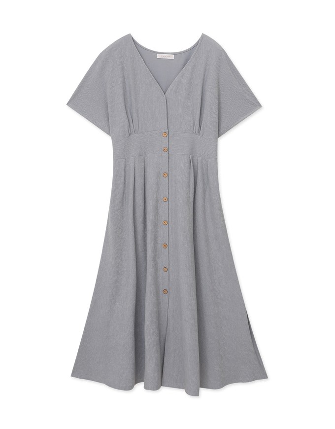 Soft Crease Button Up Cinched Waist Maxi Dress