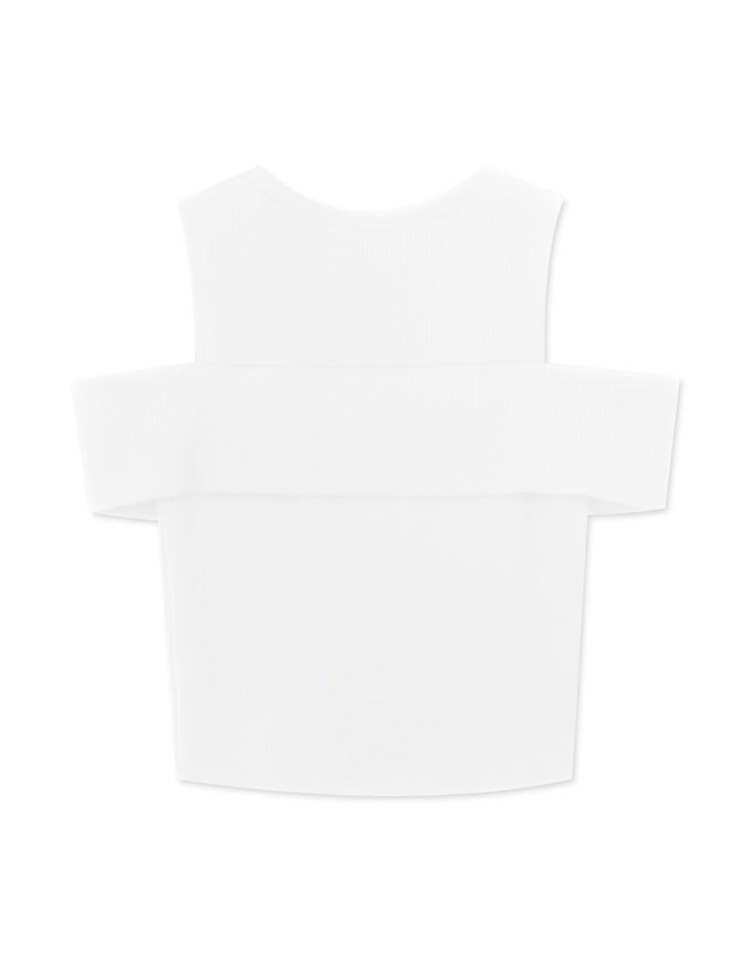 Simple Cut Out Shoulder Ruffled Knit Top