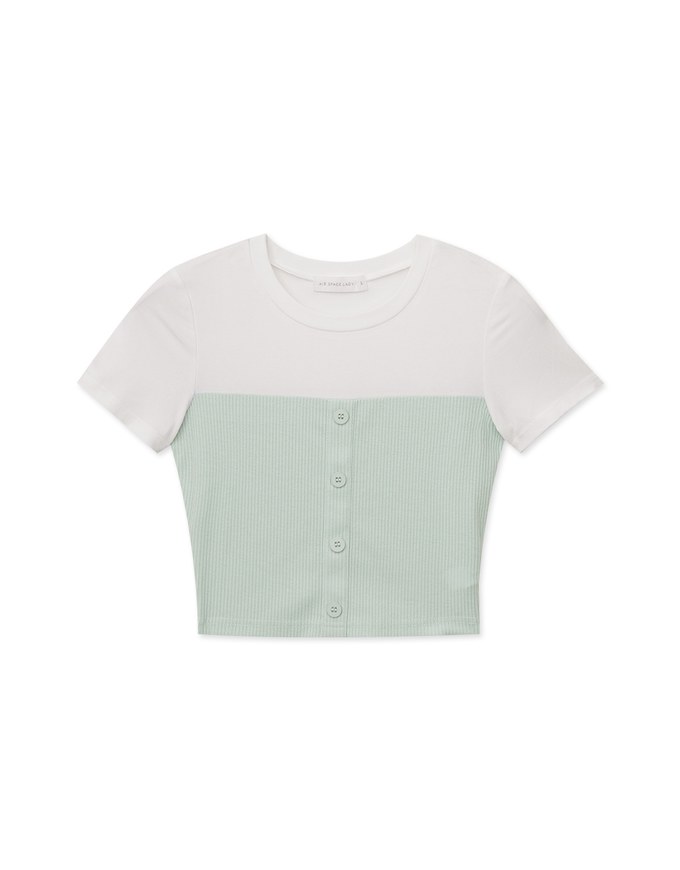 Mixed Material Short Sleeve Top