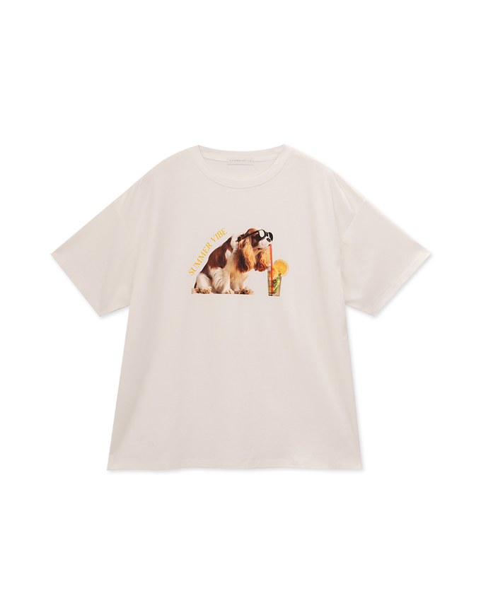 犬のプリント ルーズ  Tシャツ