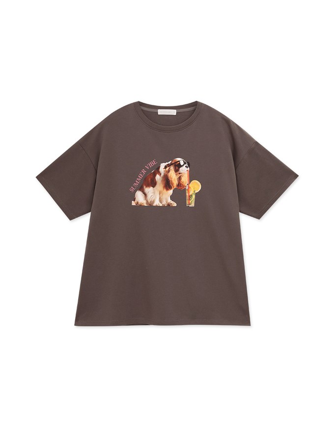 犬のプリント ルーズ  Tシャツ