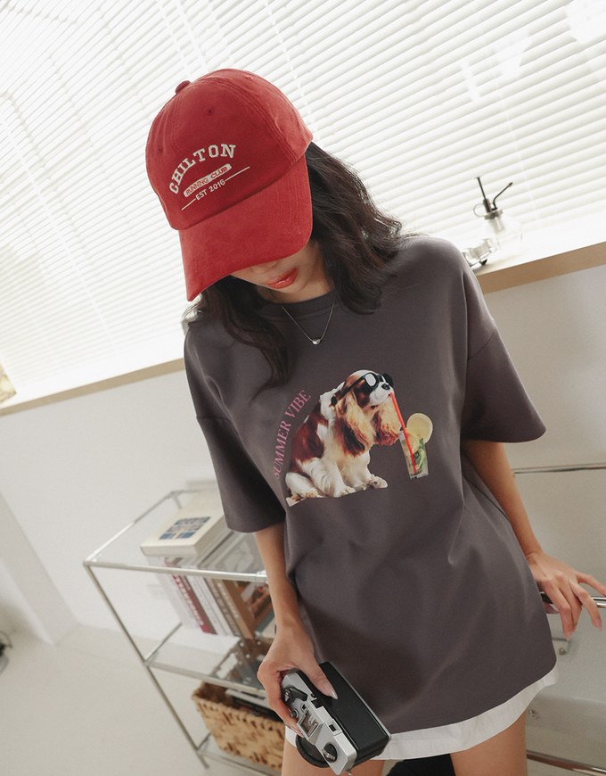 Dog Print Loose Short Sleeve Tee