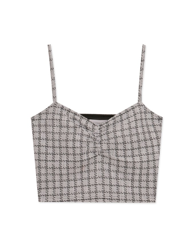 Checkered Textured Thin Strap Padded Cami Top