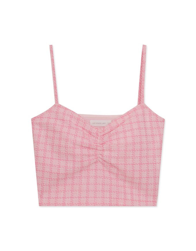 Checkered Textured Thin Strap Padded Cami Top