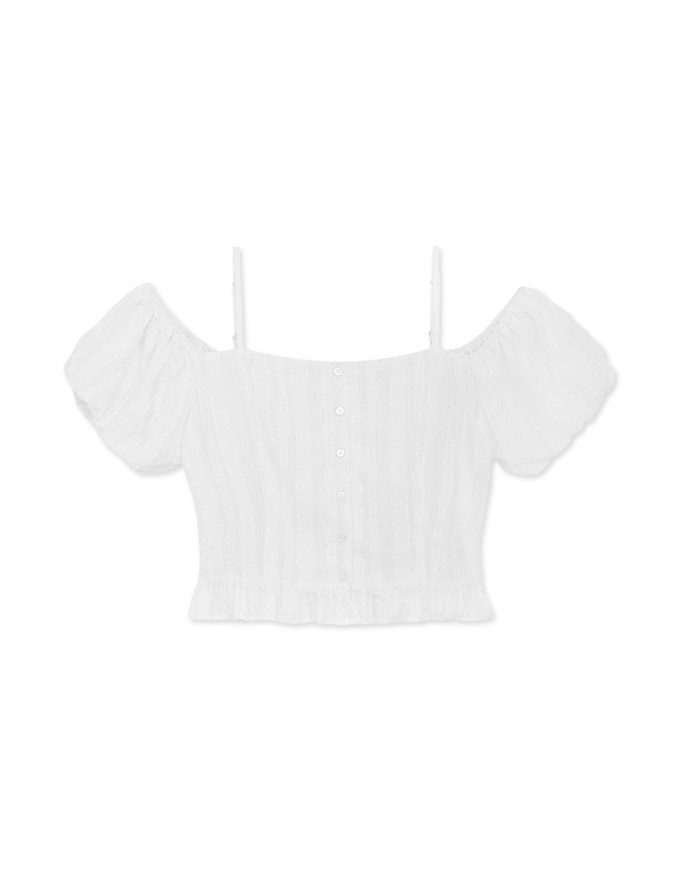 Cut Out Shoulder Puff Sleeve Ruffled Top